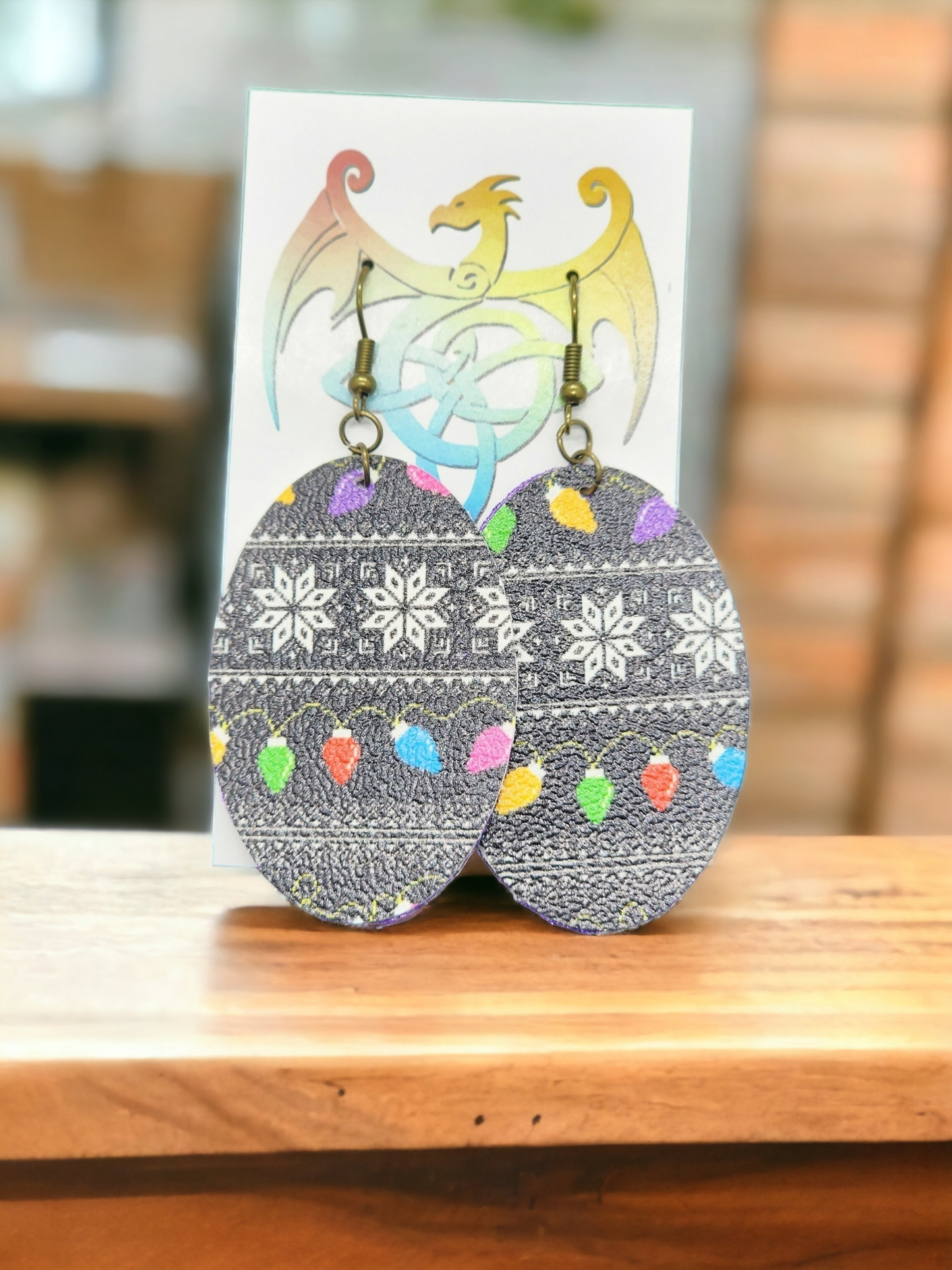 Holiday Lights Design Christmas Leather Earrings