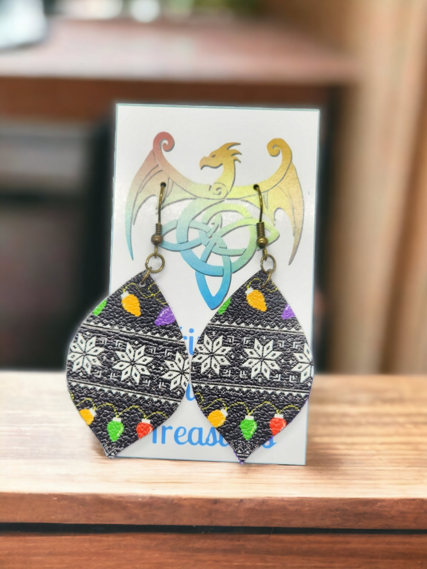 Holiday Lights Design Christmas Leather Earrings